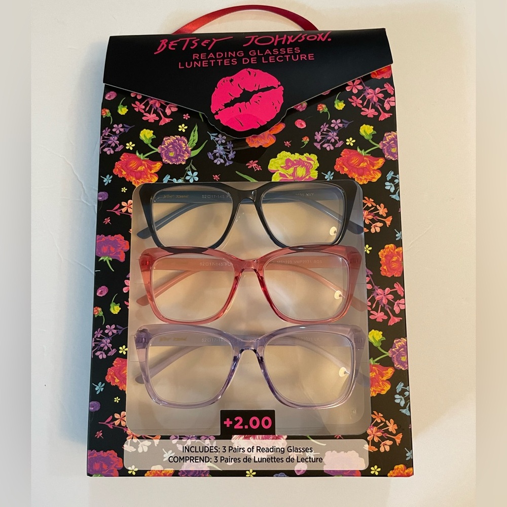 Betsey Johnson Designer 3 Pairs Of Fashion Reading Glasses +2.00 New - Picture 5 of 14